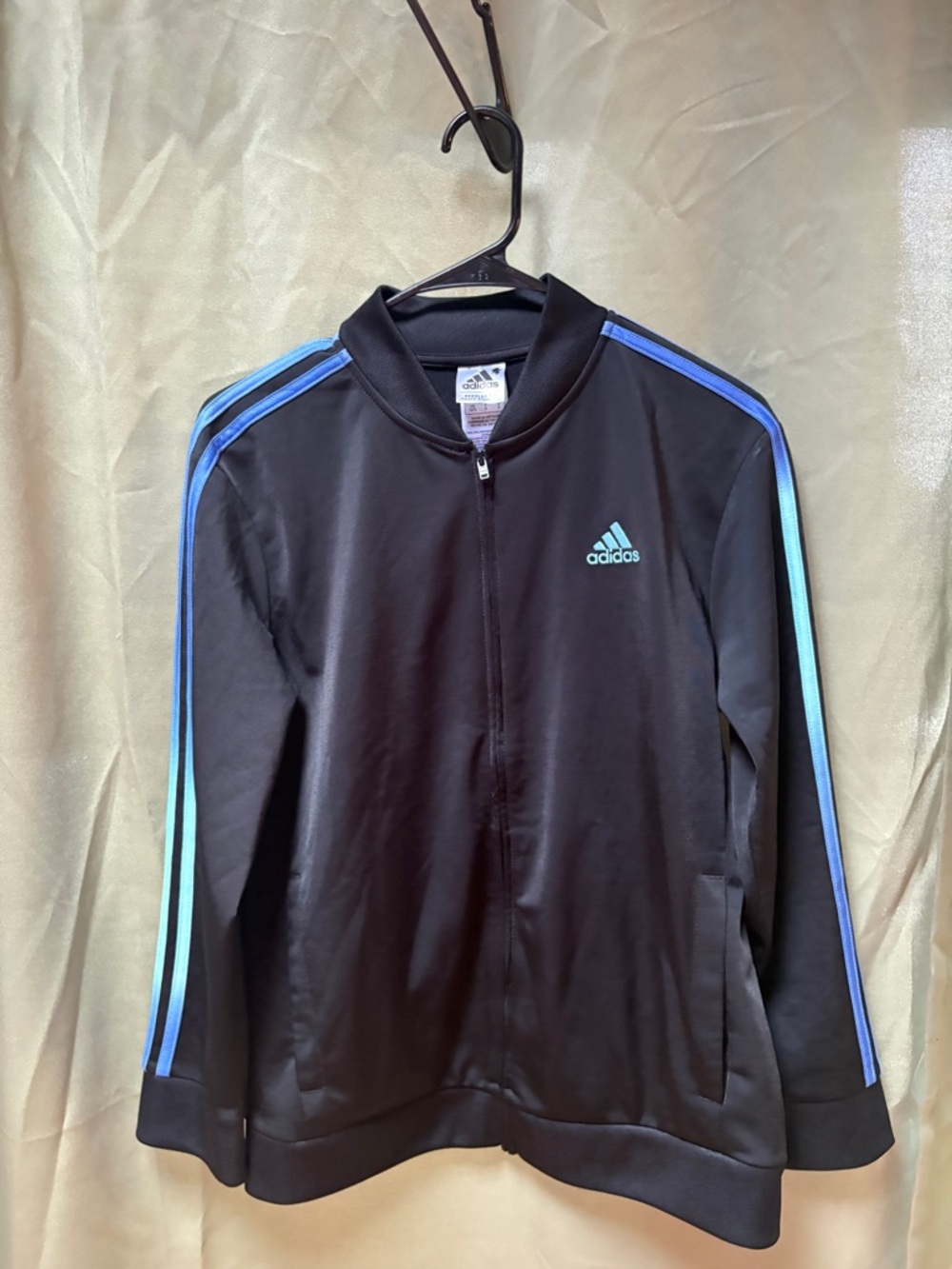 Adidas Youth Large Black Blue Stripe Zip Track Jacket Athletic